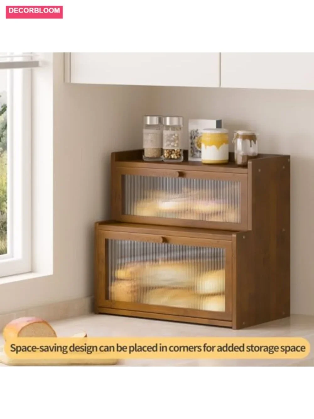 Double Layer Bamboo Bread Box with Window